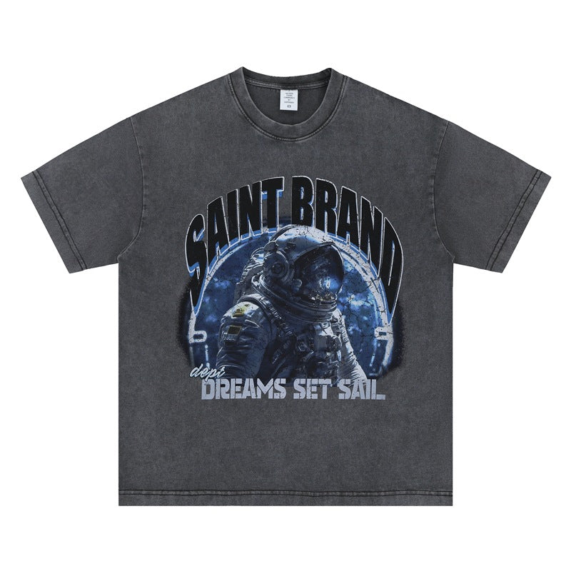 Vintage College Shirts Summer Vintage Washing Water Crew Neck Short Sleeve T-Shirt