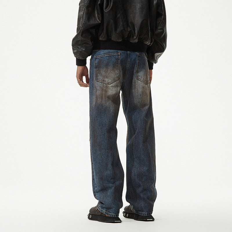 1990 Fashion Jeans Retro Old Ripped Straight Loose Denim Trousers
