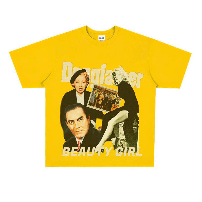 Film Star T Shirt Loose Heavy Retro Street Cotton American T-shirt Men and Women