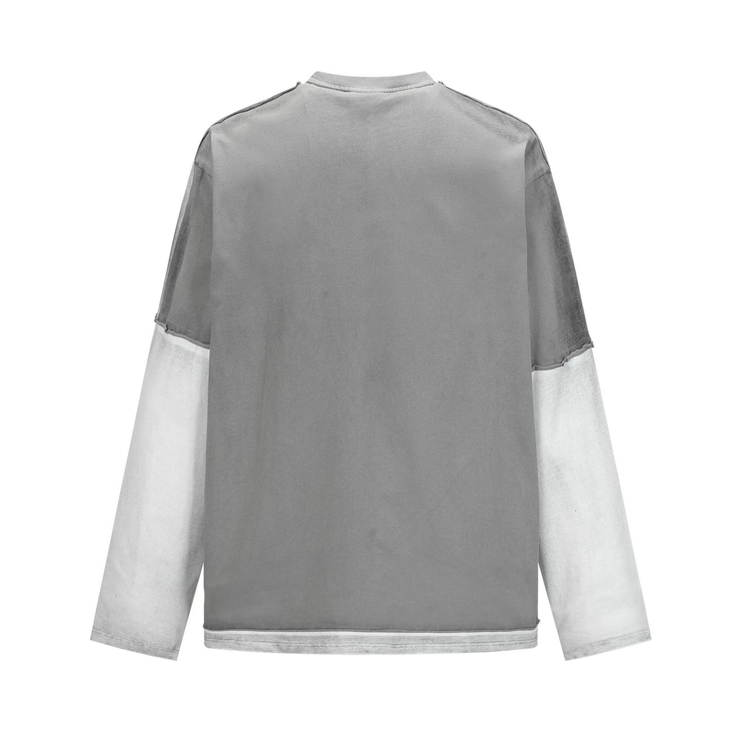 Unisex long-sleeved shirt autum color-blocked fake two-piece