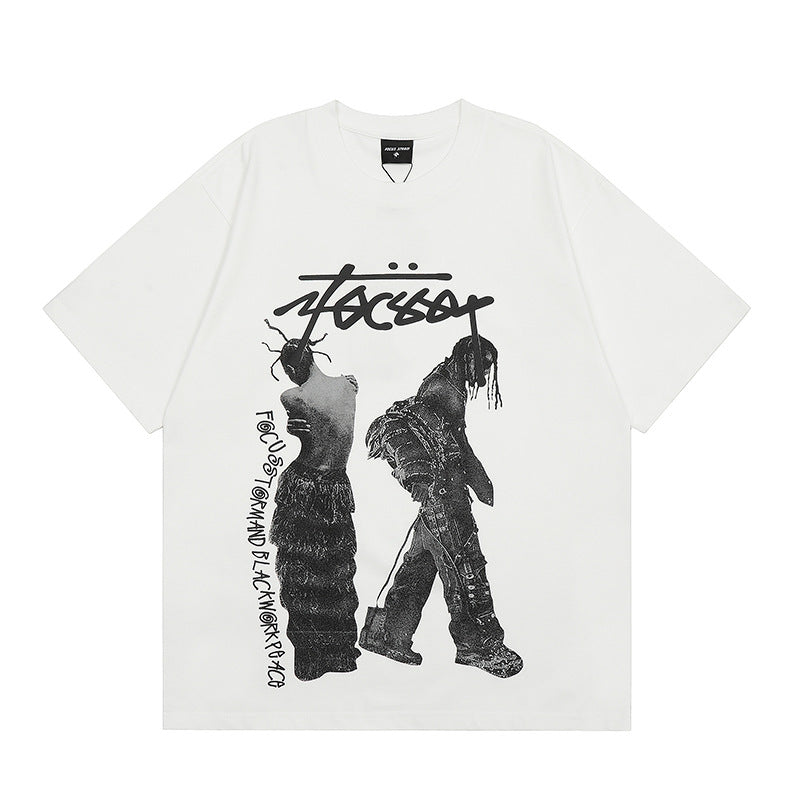 Marcas De Streetwear Summer Vintage Old Figure Print Short Sleeve T-Shirt