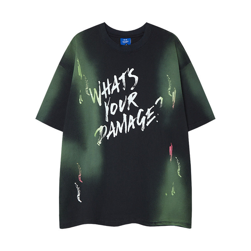 Nyc 1990 Shirt Vintage Tie-Dye Alphabet Graffiti Short Sleeve T-Shirt Summer Oversize
