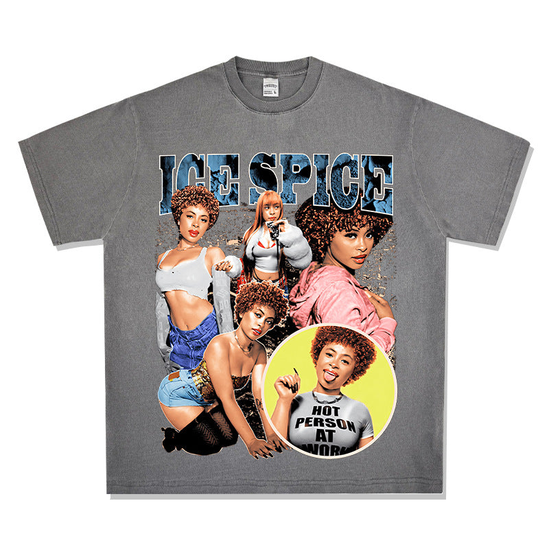 Cool t rapper vintage hip hop Ice Spice print short sleeve t-shirt