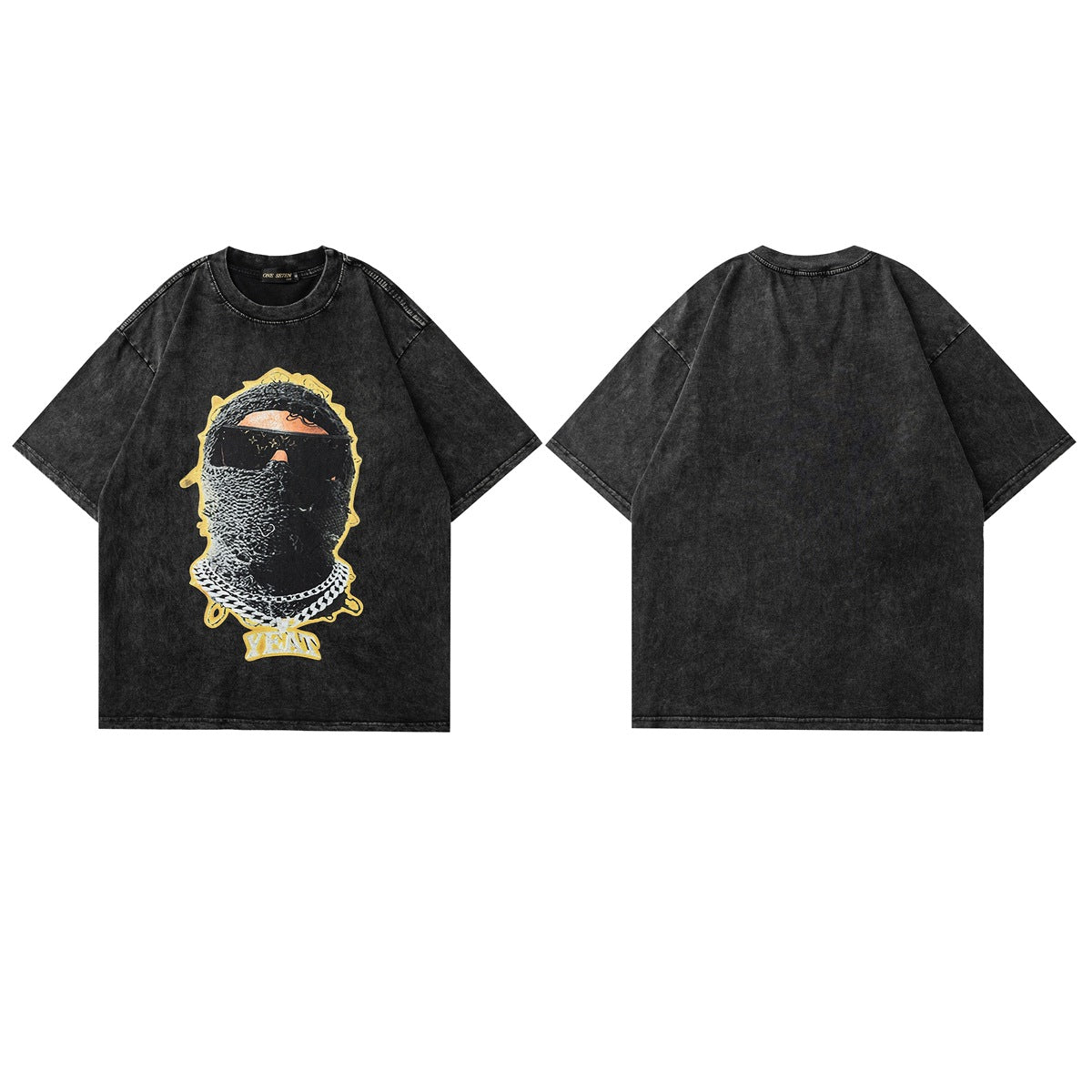 60s Style T Shirts Summer Washed T-Shirt Short Sleeve Hip Hop Character Avatar Printing
