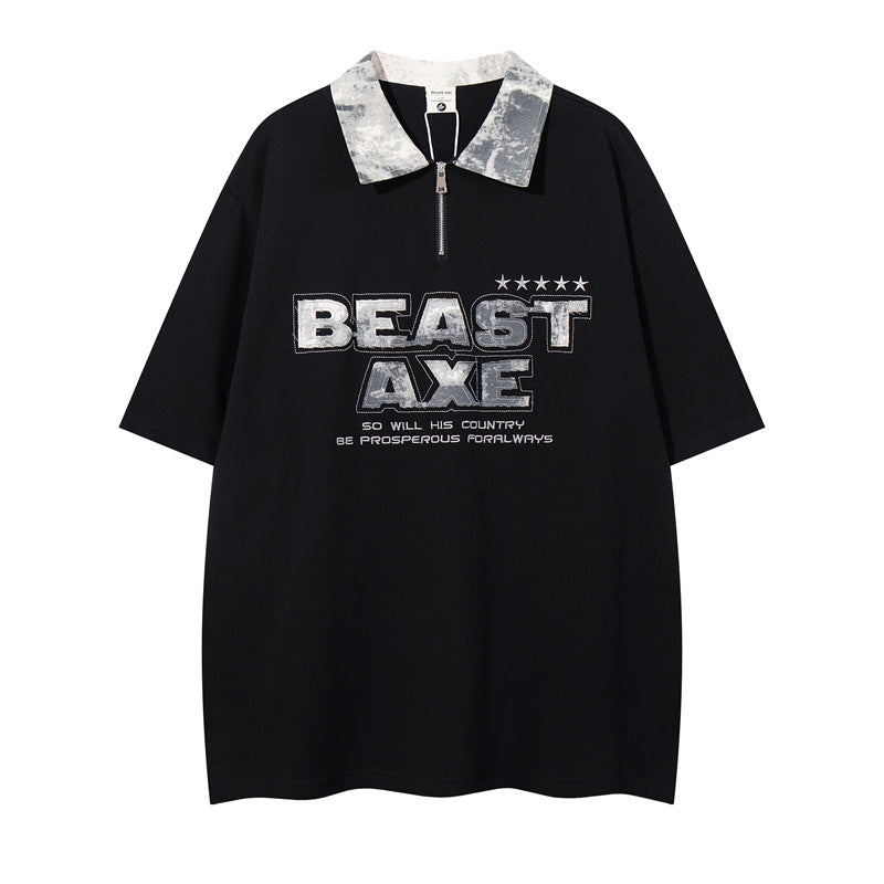 Y2K mens shirt retro lapel butterfly design printed casual loose men's T-shirt