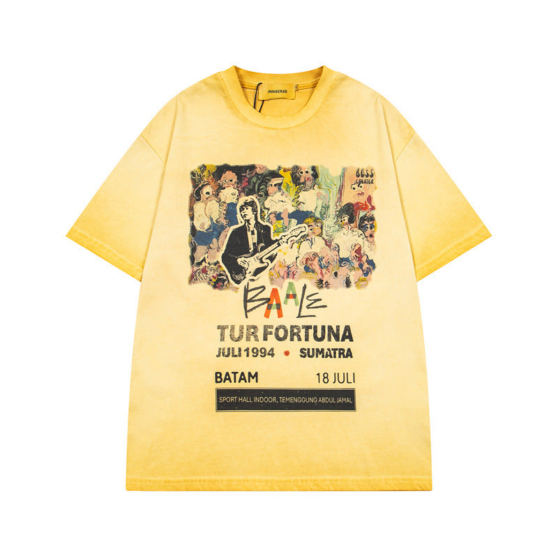 Y2K mens shirt retro washed old dyed t-shirt