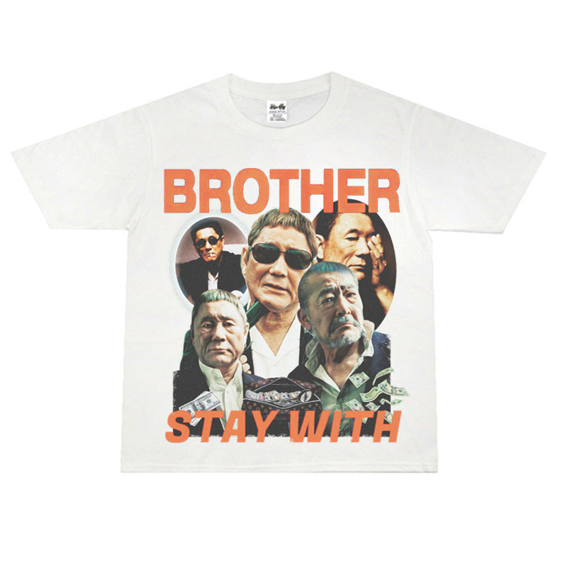 Film Star T Shirt Loose Heavy American Retro Street Cotton T-shirt Men and Women