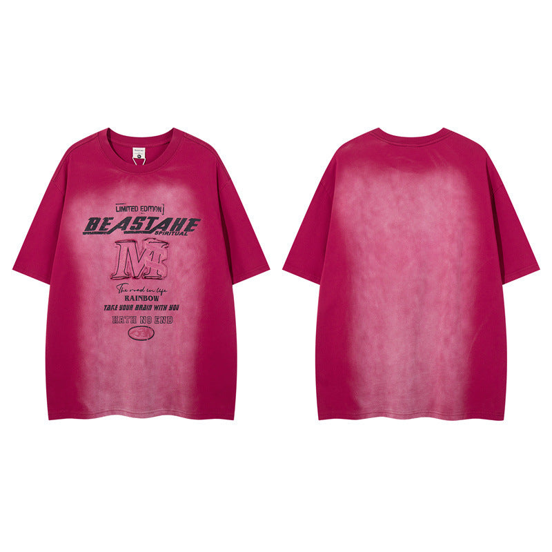 Y2K mens shirt washed network offset cloth embroidery T-shirt