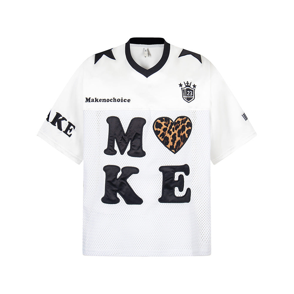 Hip Hop Shirts For Boys V-Neck Love Mesh Short Sleeve T-Shirt