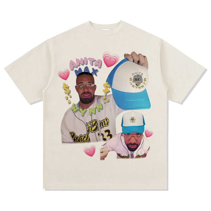 Outfit streetwear vintage hip hop drake print short sleeve t-shirt