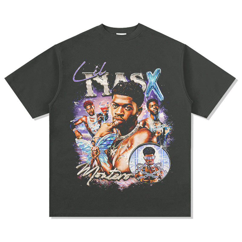 Marcas streetwear usa vintage hip hop kid Lil Nas X print short sleeve t-shirt