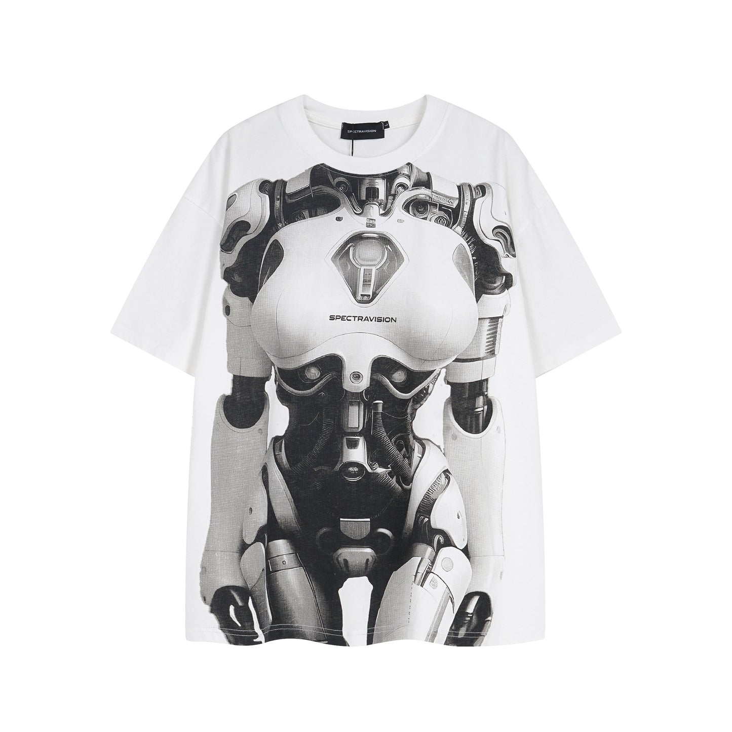 1990 Fashion T-Shirt Washed and Old Robot Printed Short Sleeve