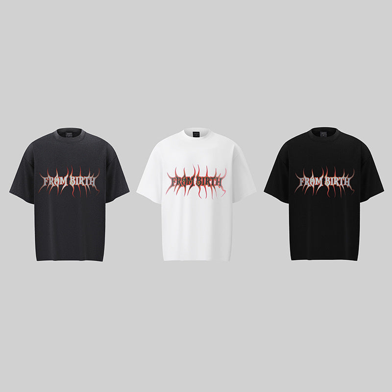 Camisas Retros Washed Old Letter Print Short Sleeve T-Shirt