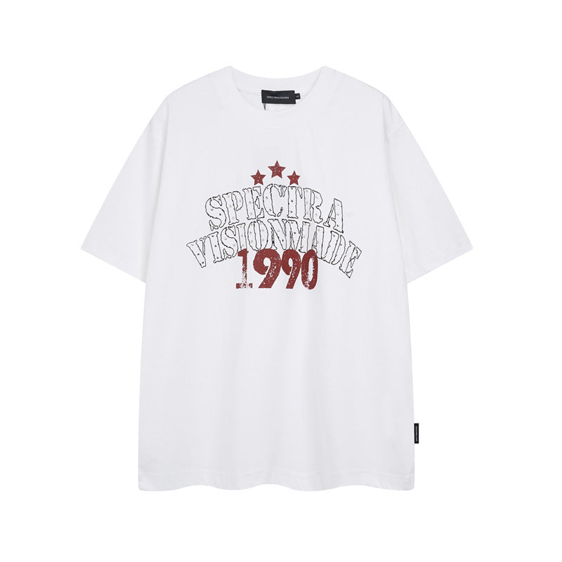 Y2K mens shirt washed alphabet hip hop retro crew neck short sleeve t-shirt