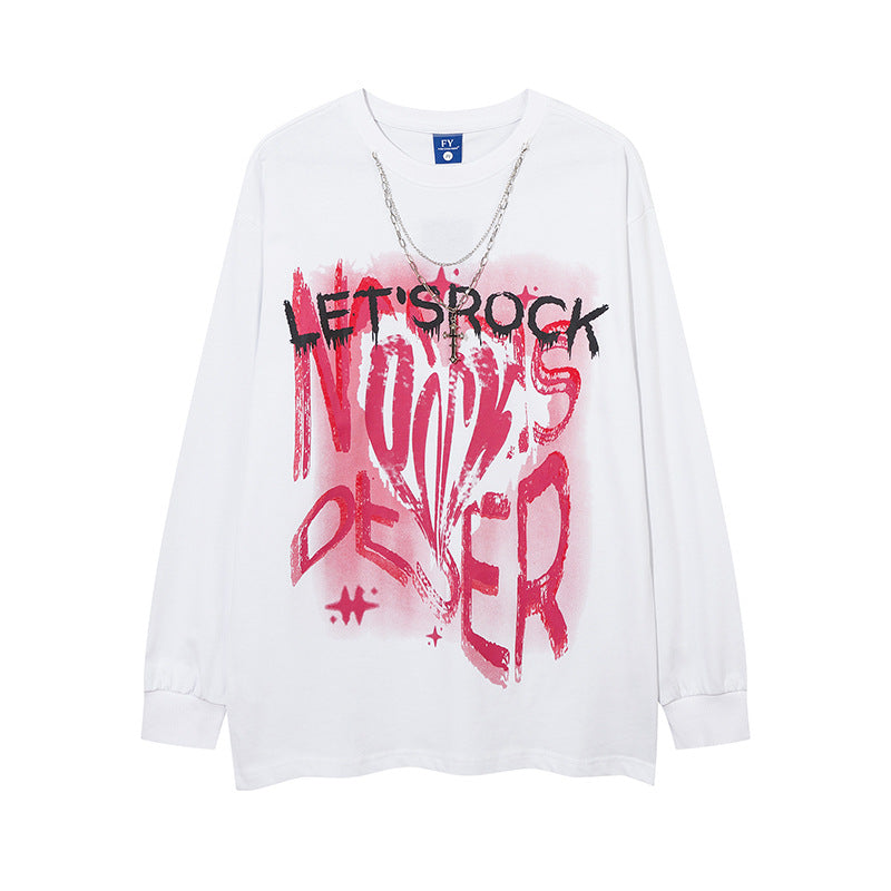 Vintage T Shirts Hip Hop Graffiti Letter Long Sleeve T-Shirt Men's Loose Top