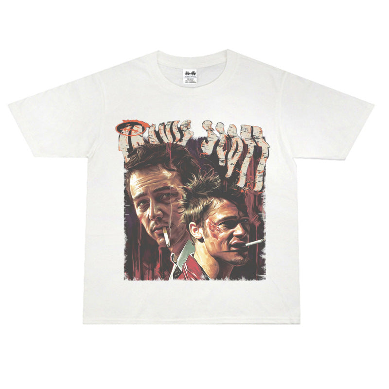 Film Star T Shirt Trendy Cotton Short Sleeve Loose round Neck Retro T-shirt for Men