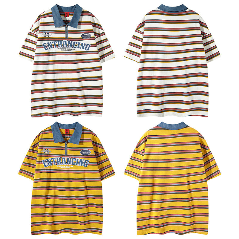 Camisas Retros Vintage Loose Crew Neck Short Sleeve T-Lapel Polo Shirt