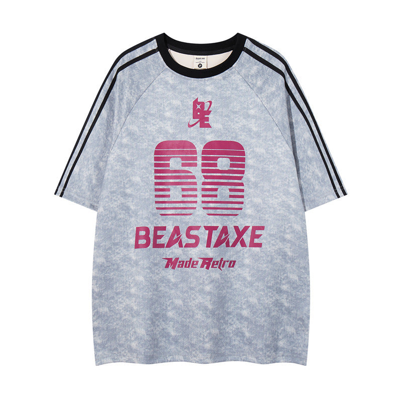 Y2K mens shirt washed network offset printing fuzzy digital T-shirt