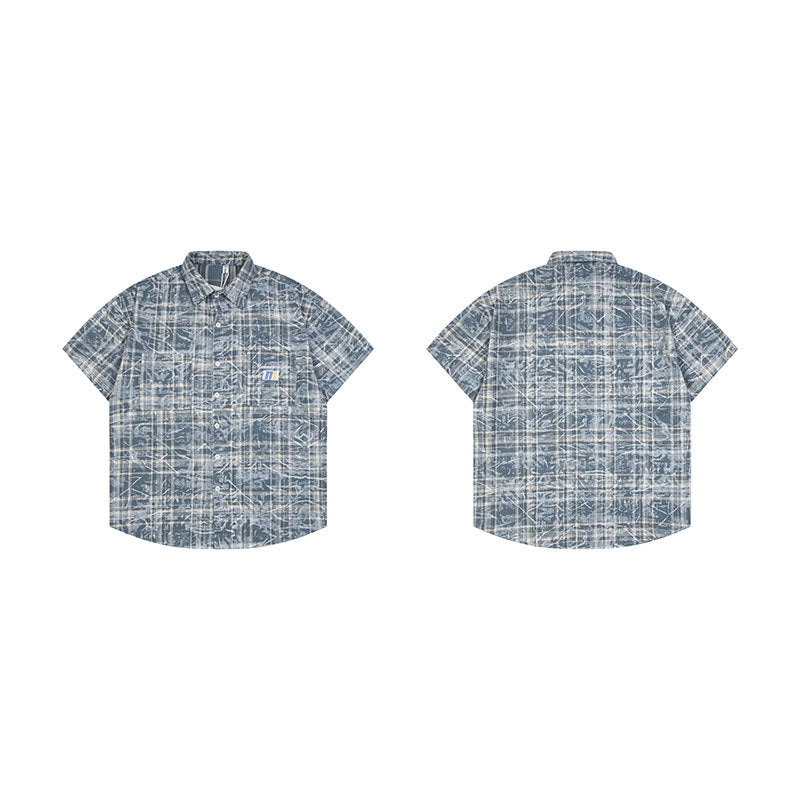 Marcas De Streetwear cleanfit tie-dye plaid short-sleeved shirt