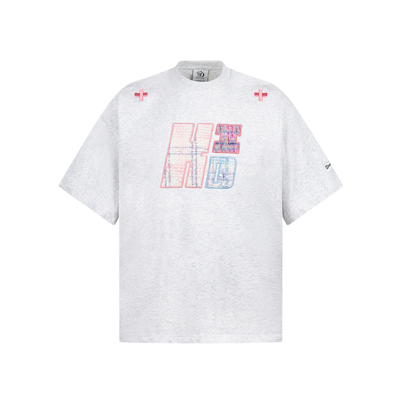 Camisas Retros Embroidered Printed Short Sleeve T-Shirt Summer Loose Casual Top