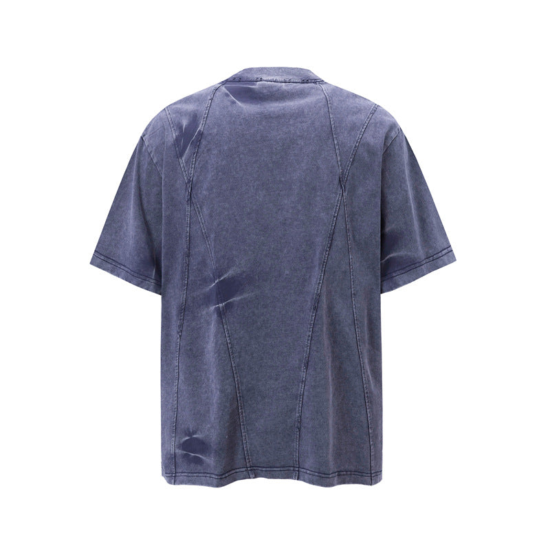 Camisas Retros Vintage Washed Old Spliced T-Shirt Short Sleeve