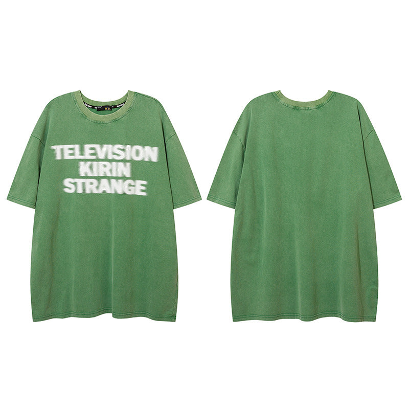 Vintage Usa Shirt Washing Water Old Alphabet Short Sleeve T-Shirt