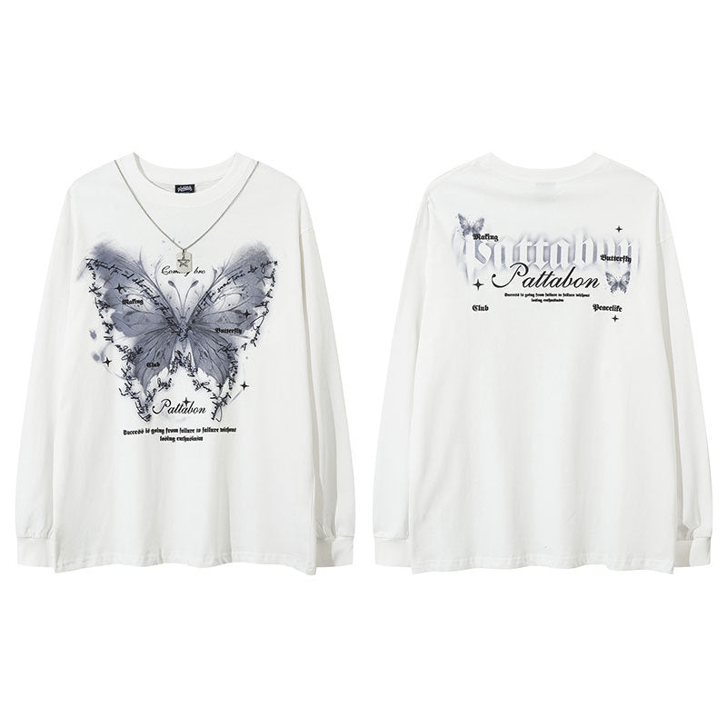Marcas De Streetwear Butterfly Print Long Sleeve T-Shirt oversize