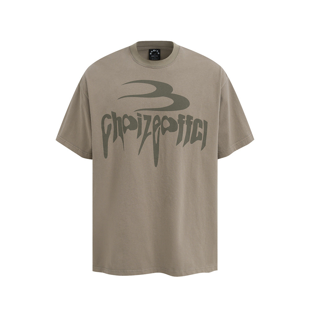 Nostalgia T Shirts Alphabet Printing Washing Water Old Short Sleeve T-Shirts