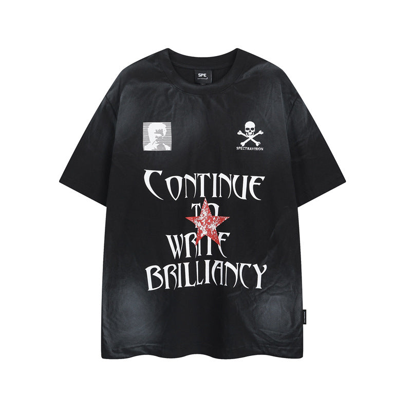Y2K mens shirt washed loose short-sleeved T-shirt