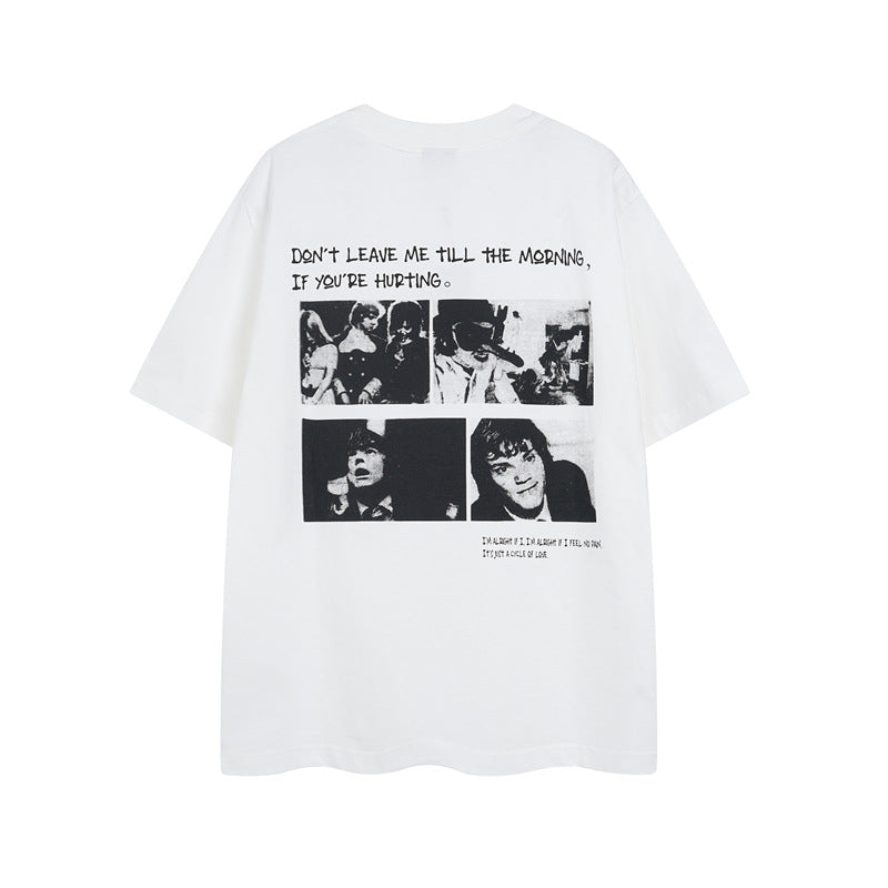 Y2K mens shirt washed retro loose round neck short sleeve T-shirt