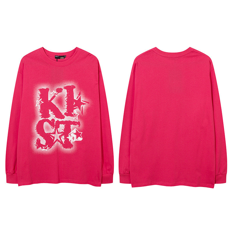 Vintage T Shirts Hip Hop Letter Print Loose Casual Long Sleeve T-Shirt