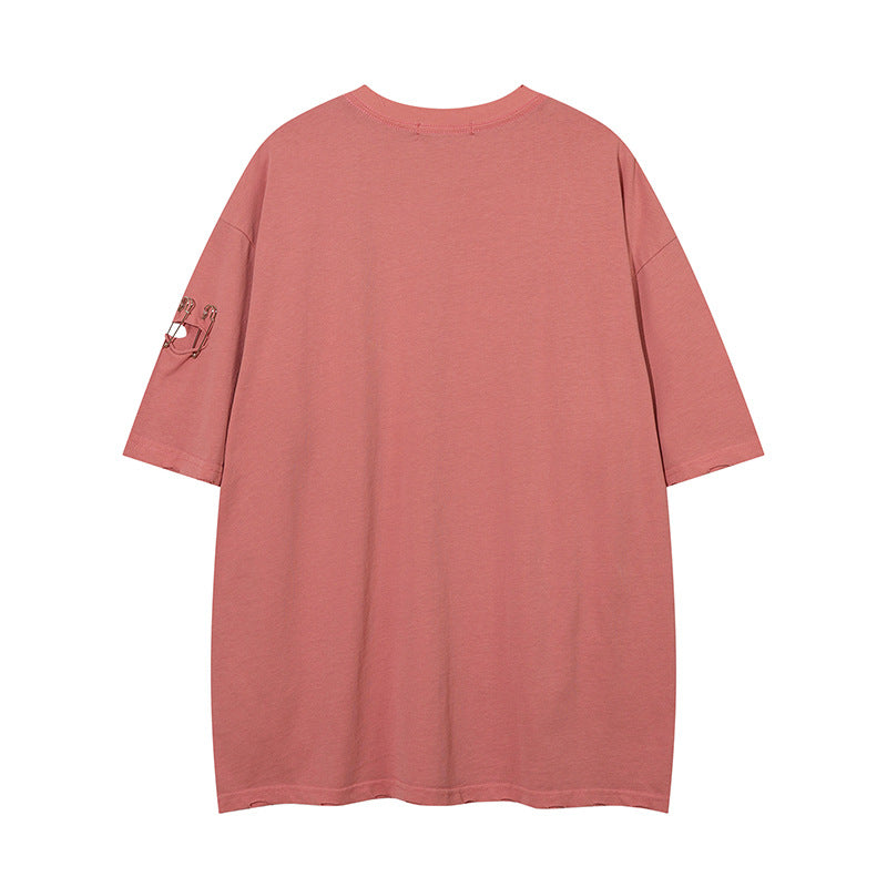1990 Fashion T-Shirt Retro Old Ripped Short Sleeve T-Shirt