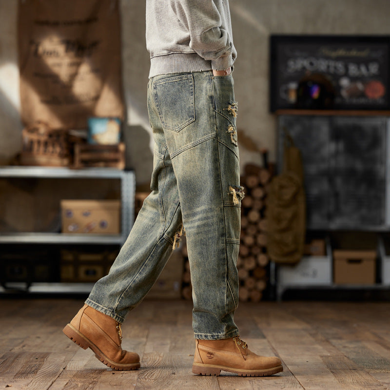 1990 Fashion Jeans Retro Ripped Old Jeans Casual Loose Pants