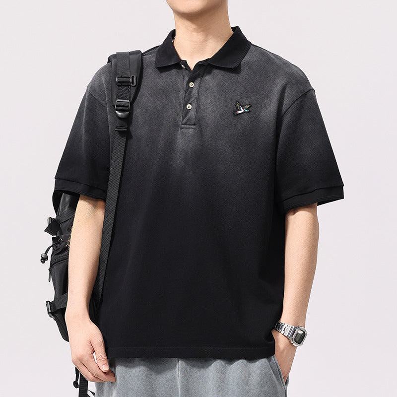 Men T-shirts Vintage Summer Loose Embroidery Short Sleeves