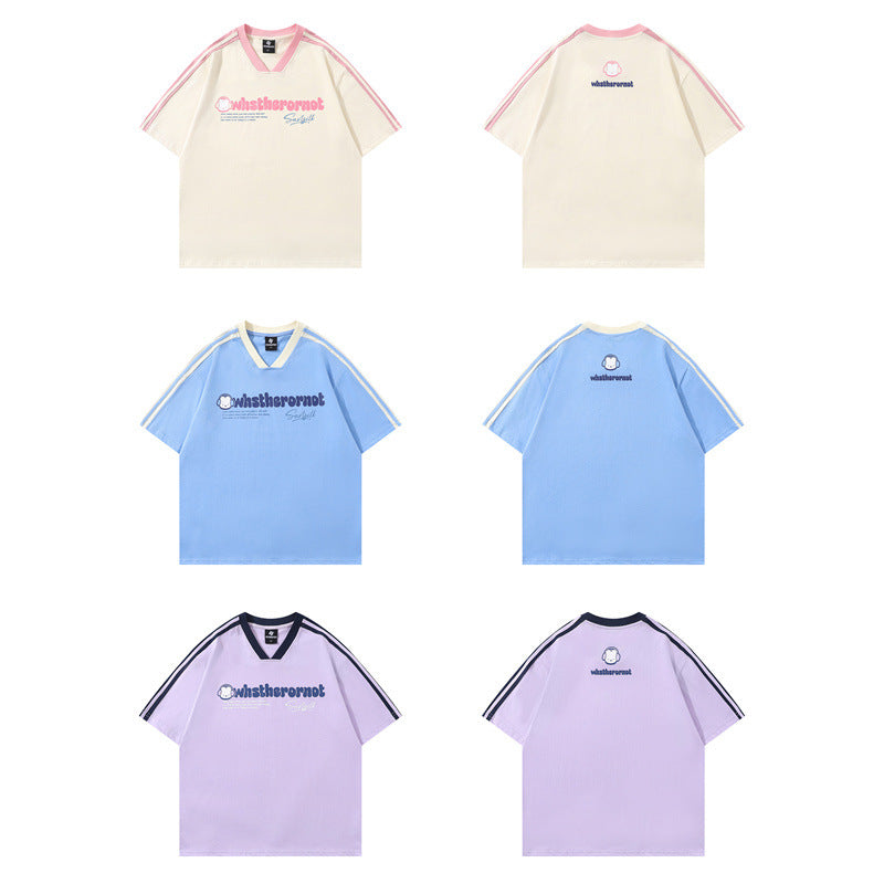 Y2K mens shirt V-neck casual t-shirt