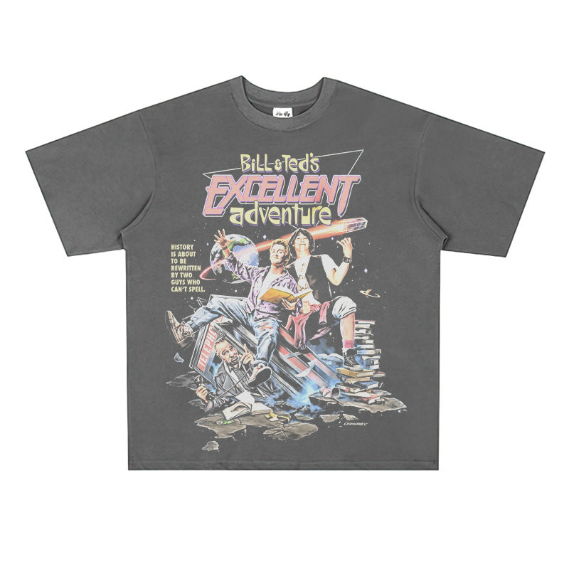 Film Star T Shirt Movie Bill and Ted Adventures Pure Cotton Loose Short Sleeve American Retro T-shirt