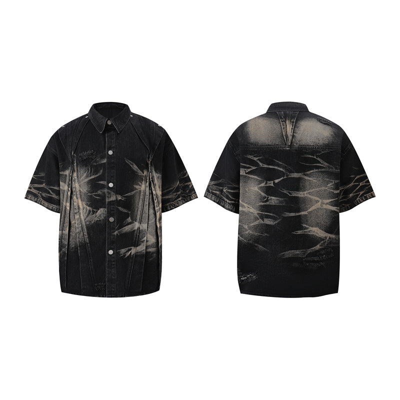 Hip Hop Shirts For Boys Summer Washed Jeans Hip Hop Denim