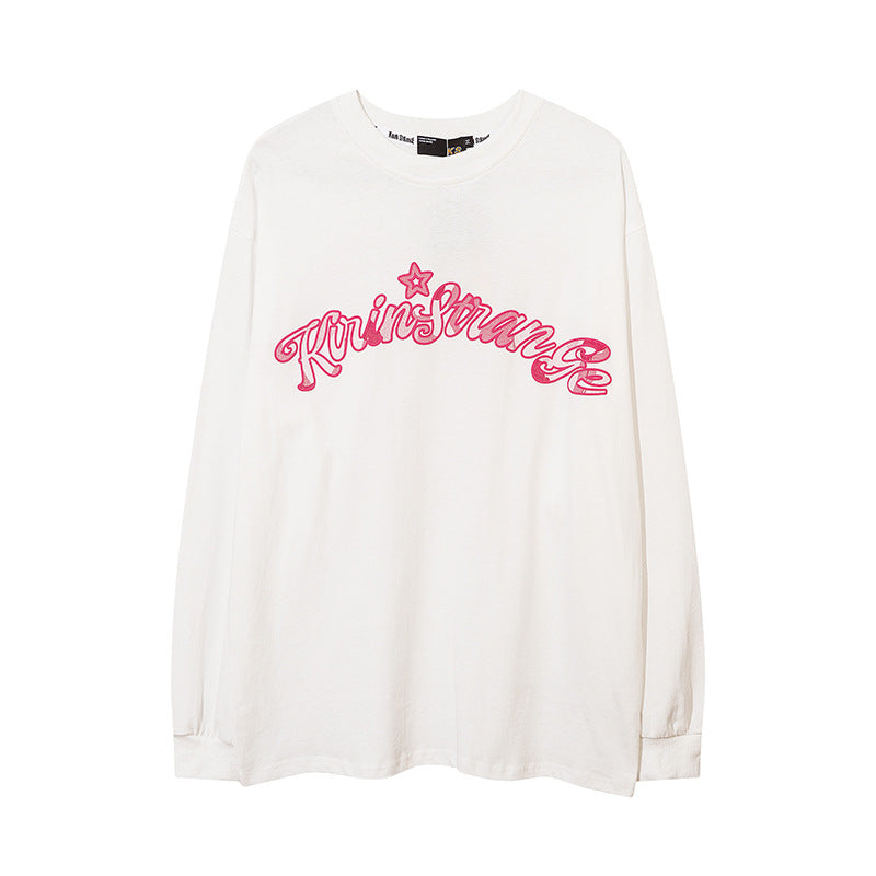 Vintage T Shirts Hip Hop Star Letter Foam Print Long Sleeve T-Shirt