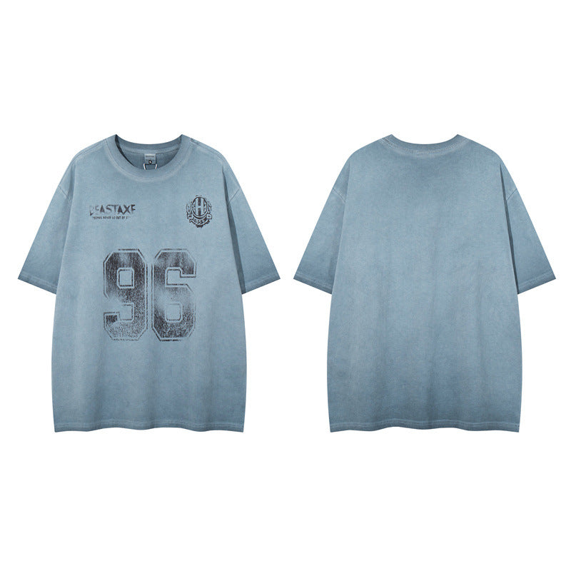 Y2K mens shirt washed network offset cloth embroidery T-shirt