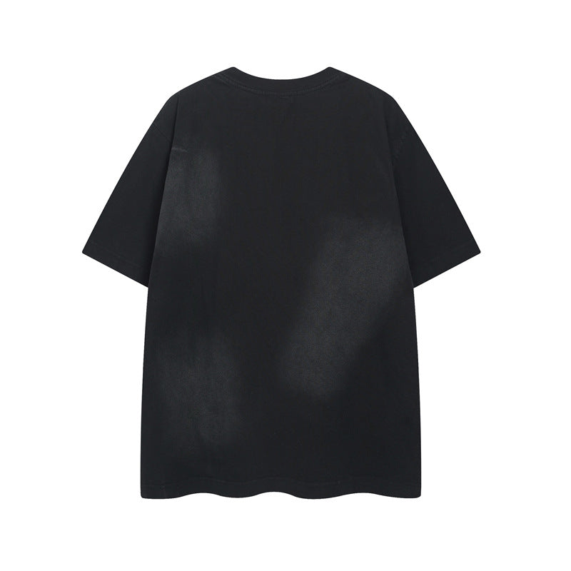 Y2K mens shirt washed tie-dye inkjet digital hip-hop retro crew neck short-sleeved T-shirt