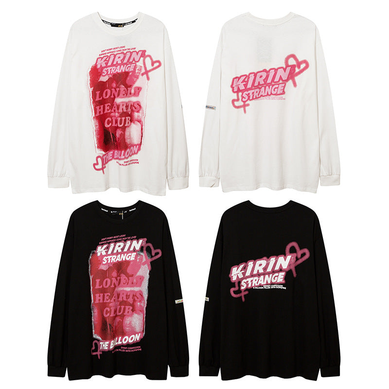 Vintage T Shirts Hip Hop Long Sleeve T-Shirt Loose Sweater