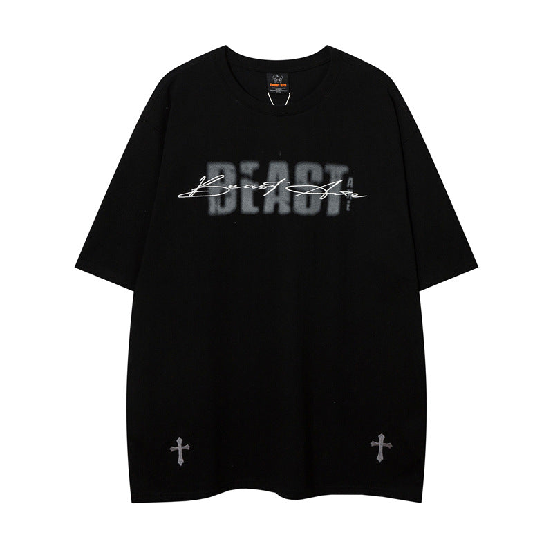Y2K mens shirt retro crew neck t-shirt loose top