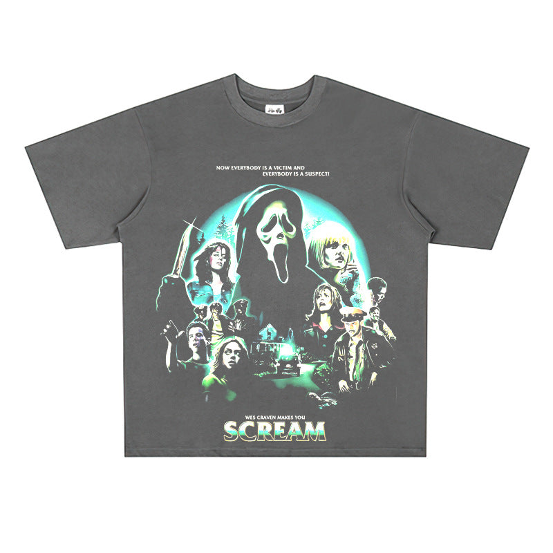 Film Star T Shirt Cotton Loose Nostalgic Short Sleeve American Retro Trendy Niche T-shirt for Men