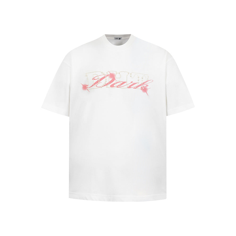 Nostalgia T Shirts Pearl Letter Short Sleeve T-Shirt