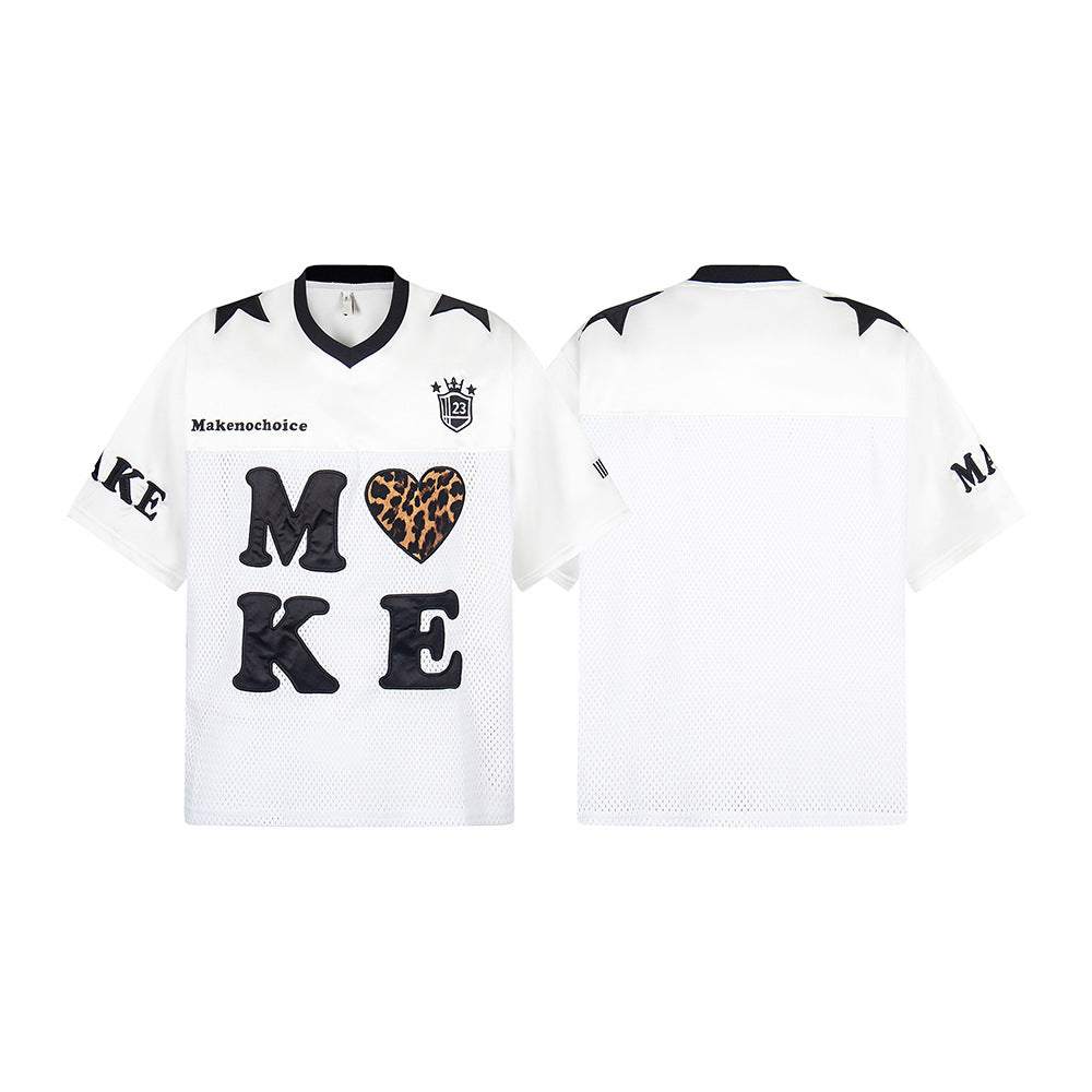 Hip Hop Shirts For Boys V-Neck Love Mesh Short Sleeve T-Shirt