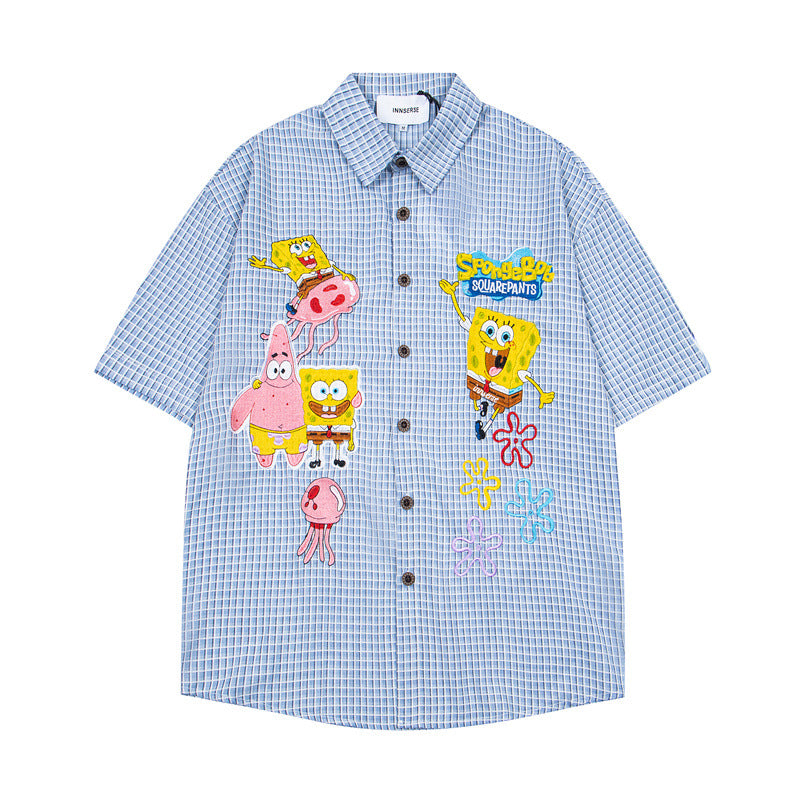 Y2K mens shirt retro fun cartoon print short sleeve shirt