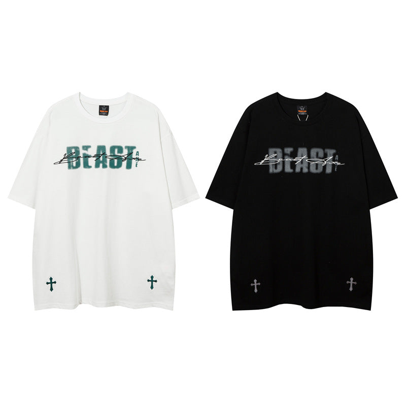 Y2K mens shirt retro crew neck t-shirt loose top