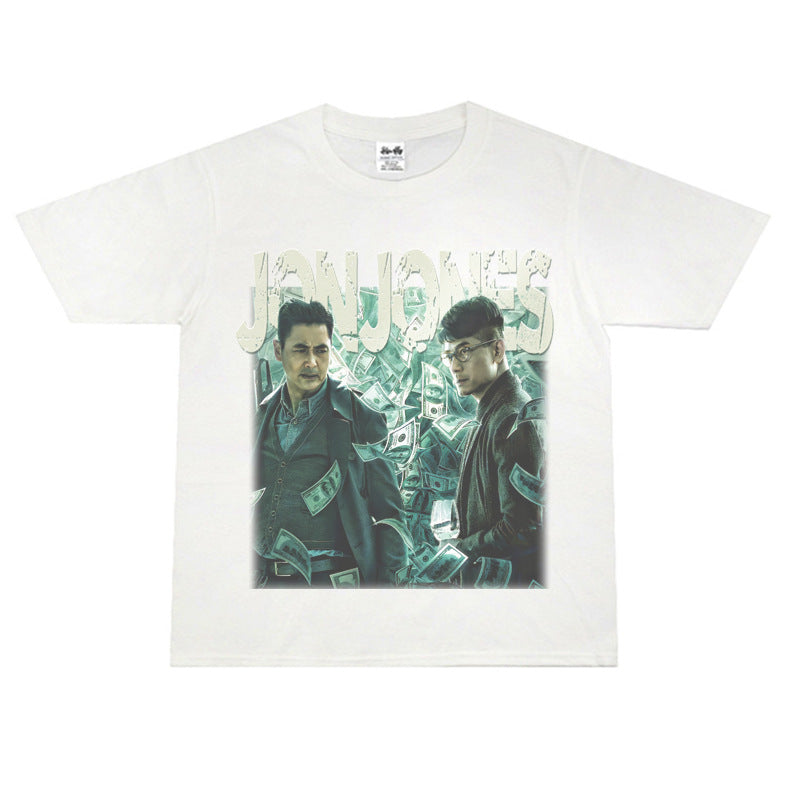 Film Star T Shirt Cotton Short Sleeve Loose Retro American Design T-shirt Men