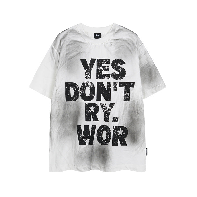 Y2K mens shirt washed tie-dye retro round neck men's short-sleeved T-shirt