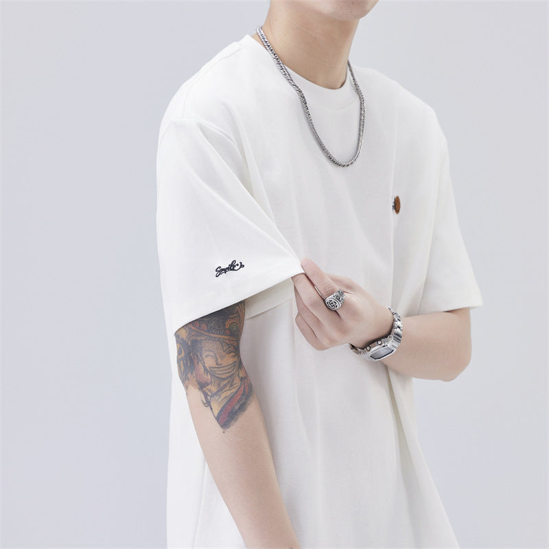 Men T-shirts Summer Short Sleeve Embroidered Top